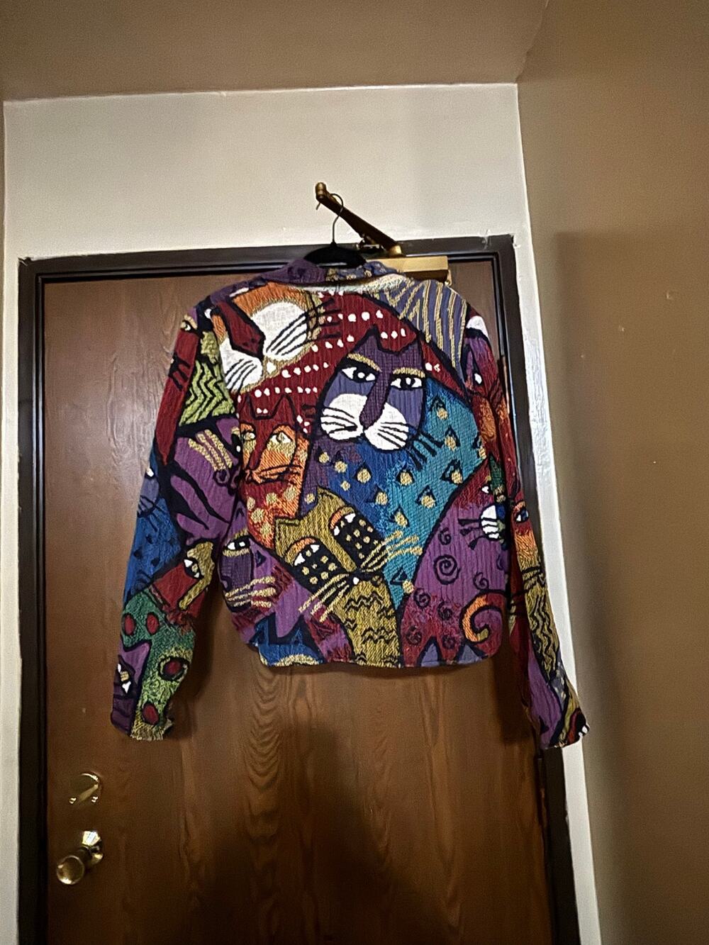 Vintage Tapestry Cat Whimsy Grandmacore Knit Cottagecore Boho Fall Jacket